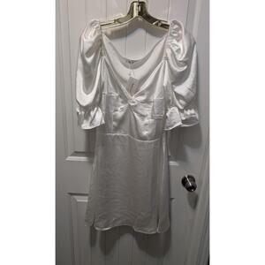 Yeanzijun White Silk V Neck 3/4 Sleeve Mini Dress Womens S Cocktail Summer New!